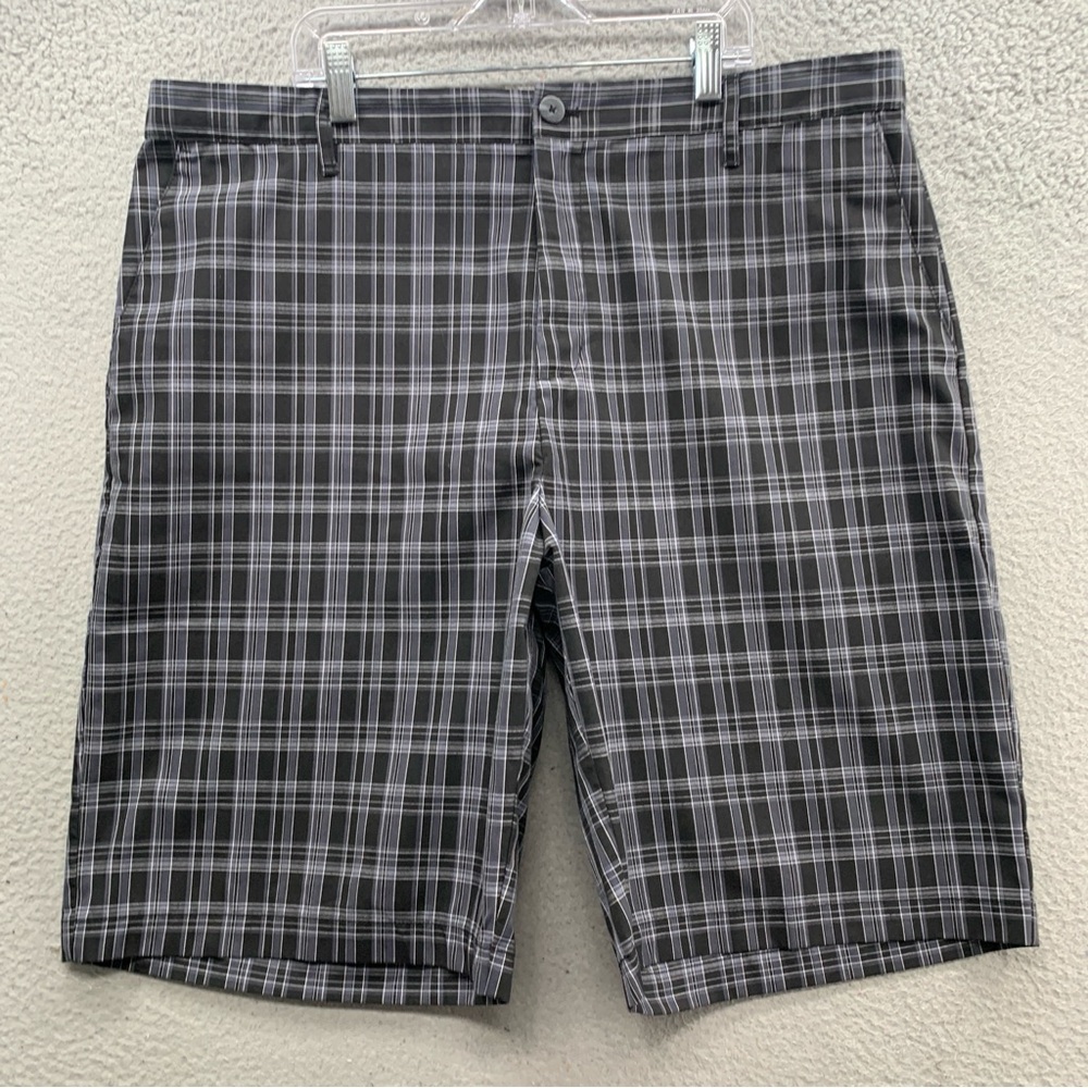 Adidas ClimaLite Golf Shorts Performance Mens Plaid Check Gray Black Men Size 38